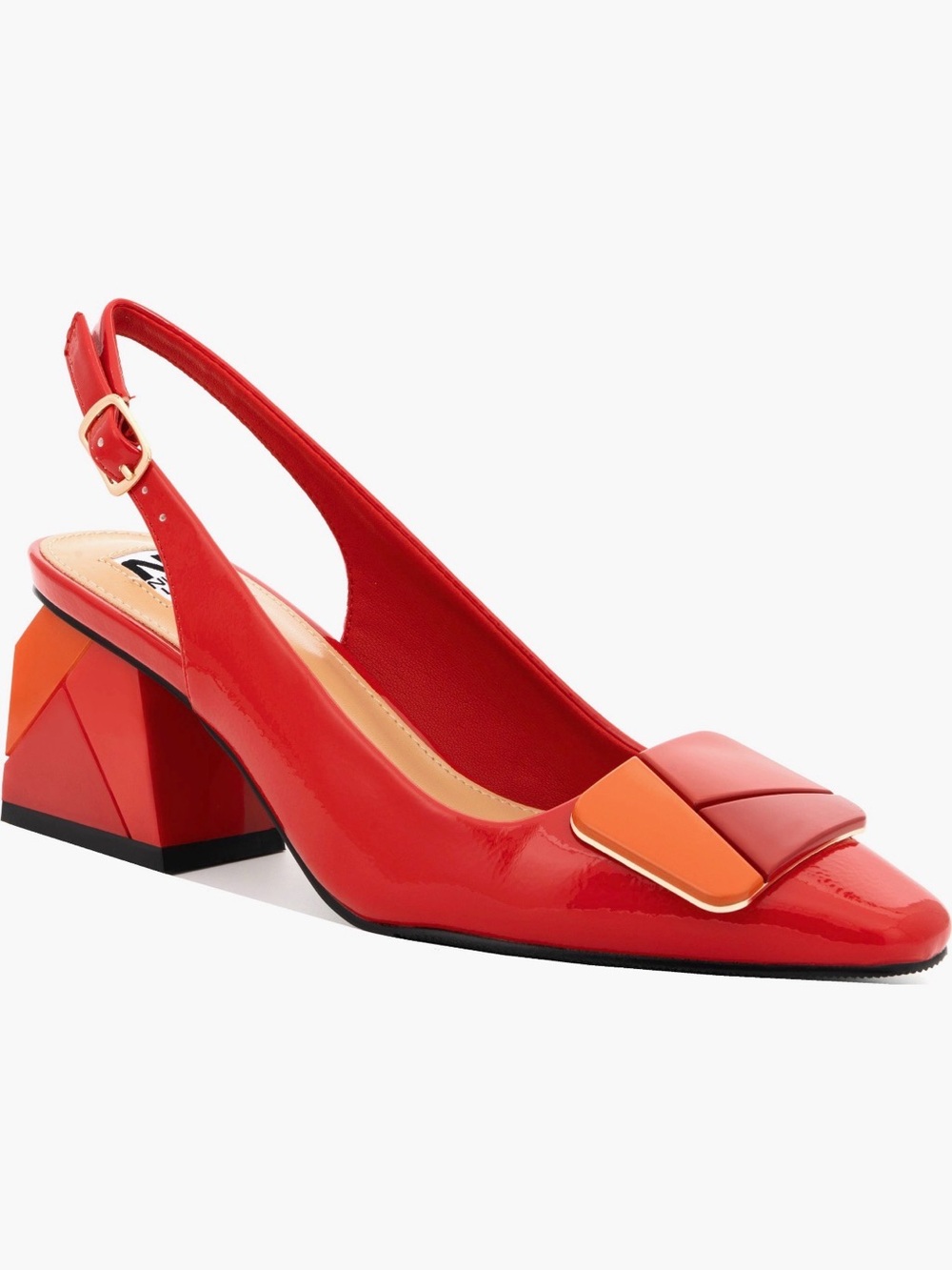 New Ninety Union Red Orange Colorblock Patent Slingback Pumps Heels Size 9
